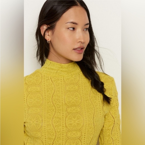 🌼 Anthropologie Daily Practice Lace Mock Neck Top in Lime size XL 14 16 - Picture 2 of 12